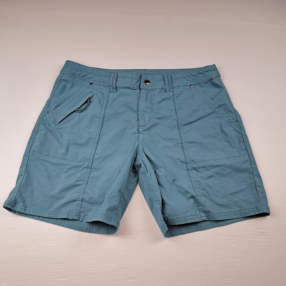 Title Nine Shorts Womens 12 Blue Big B Stretch Hiking Zip Pocket 7" Outdoor